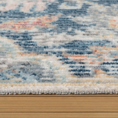 Thuringowa Conti Balcony Terrace with Oriental Power Loom Blue/Beige Outdoor Rug