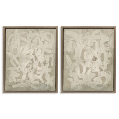Beige Neutral Brutalist Style  2 PC Framed Floater Canvas Set by June Erica Vess