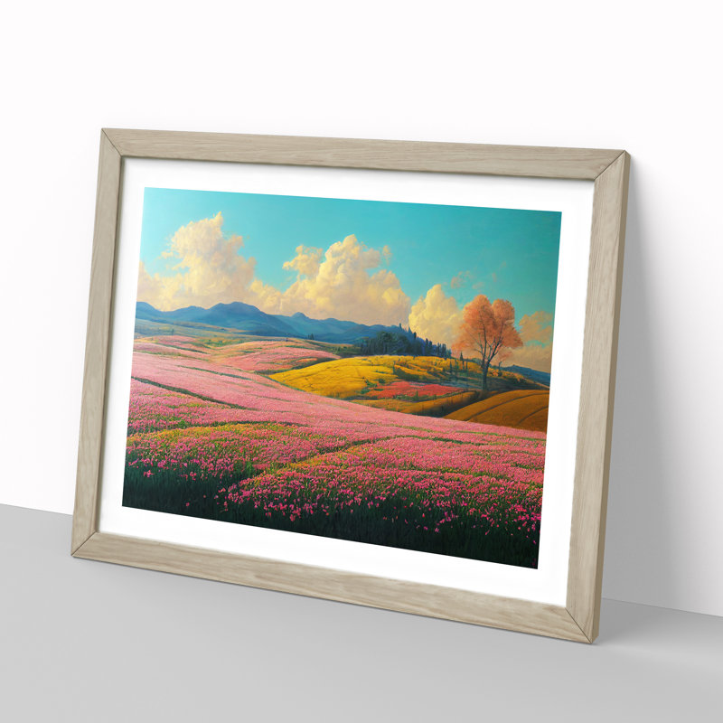Spring Landscape Meadow - Framed Print, 34cm H x 46cm W x 2cm D, Oak