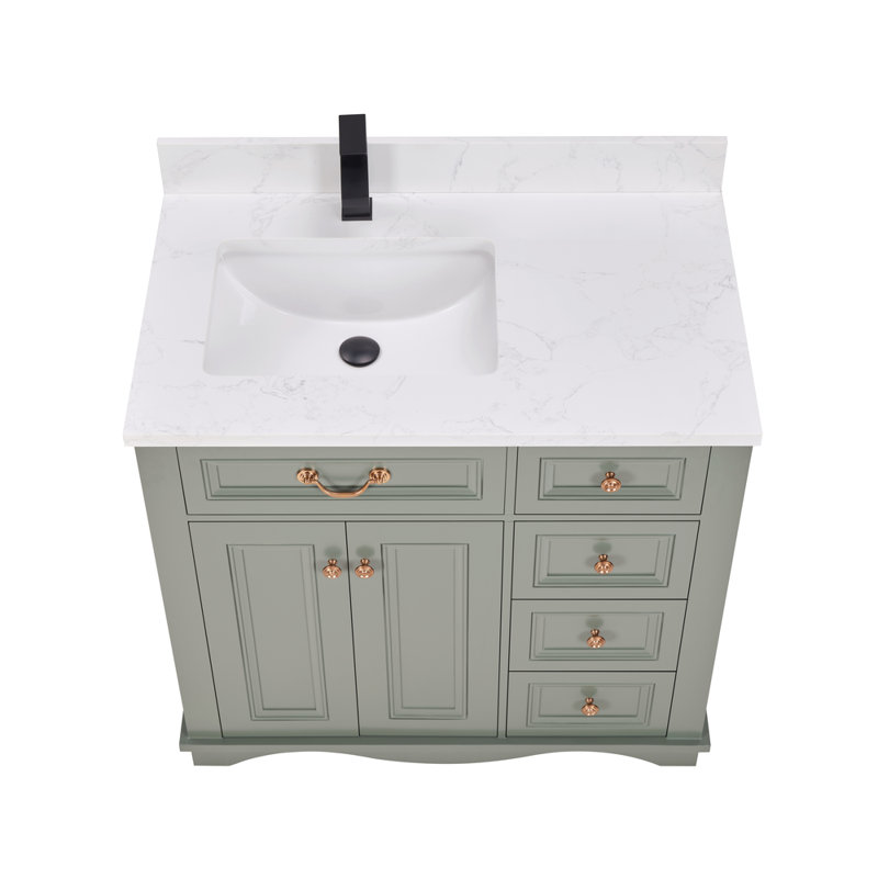 36" Solid Wood Sink Vanity  With 1' Artificial Stone Top, Pewter Green
