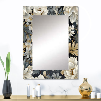 Apolonio fleur élégante gris neutre - miroir floral, miroir mural floral unique, impression d'art en métal