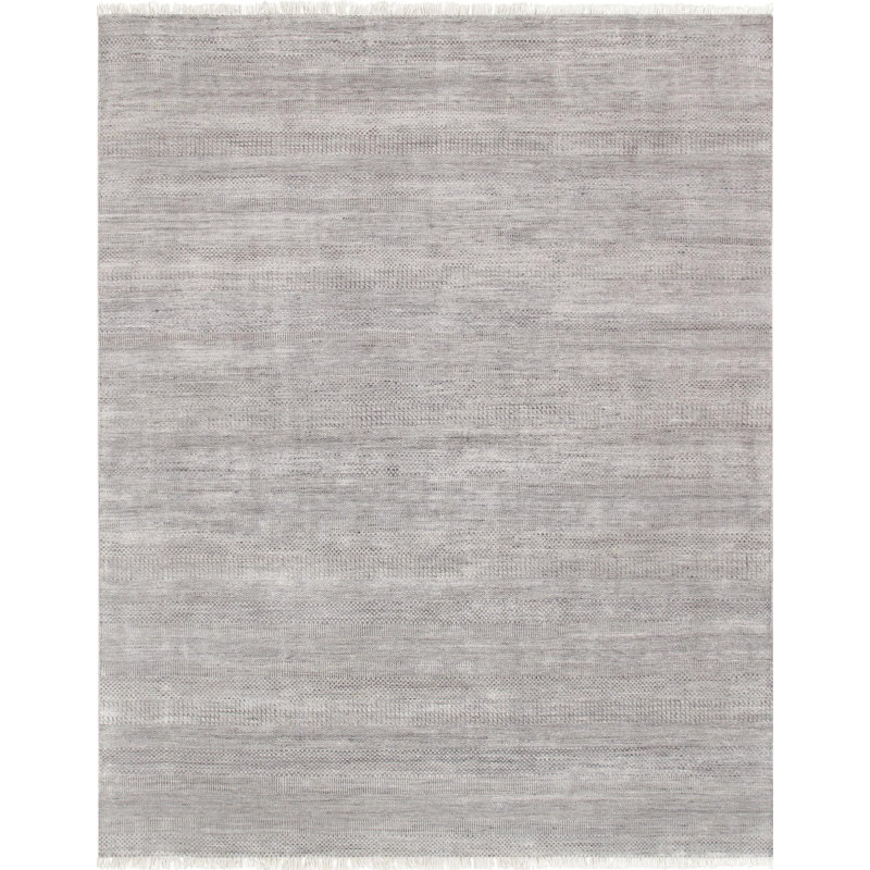 Hand Knotted Wool Area Rug in Black, Rectangle 9'' X 12' 2'', Silver Gray