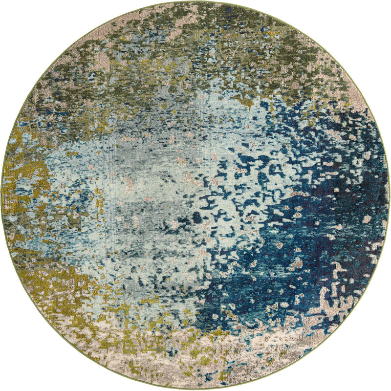 Tapis abstrait Estelle en brun clair Estelle, Rond 7 pi 11 po