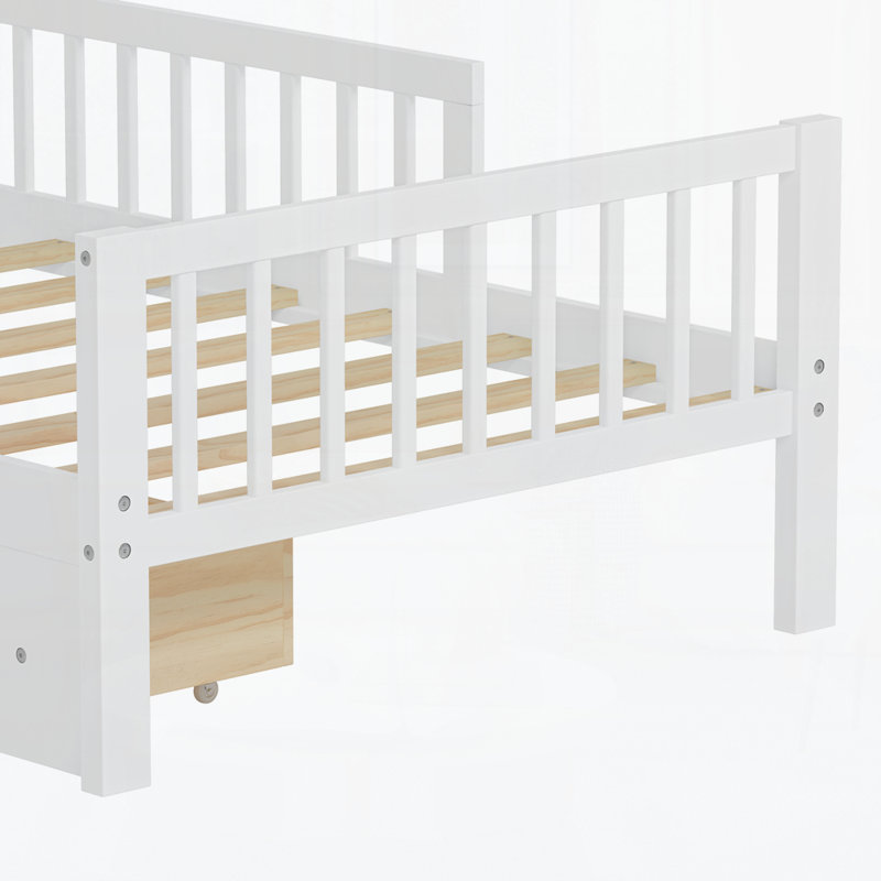 Lit en bois avec deux tiroirs sous le lit, Blanc