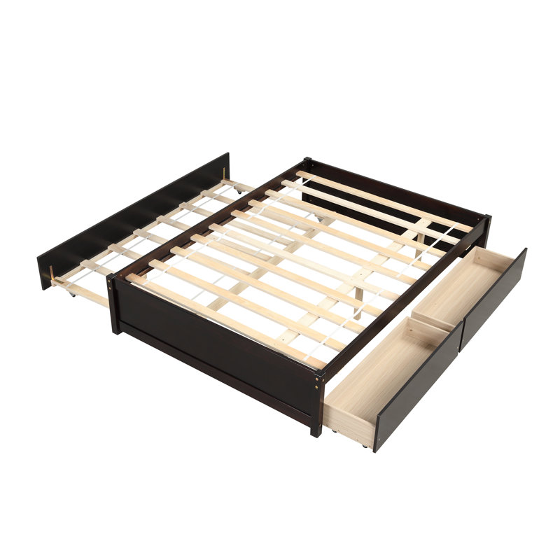 Raffaele Full Size Platform Bed with Twin Size Trundle and Two Drawers, Espresso