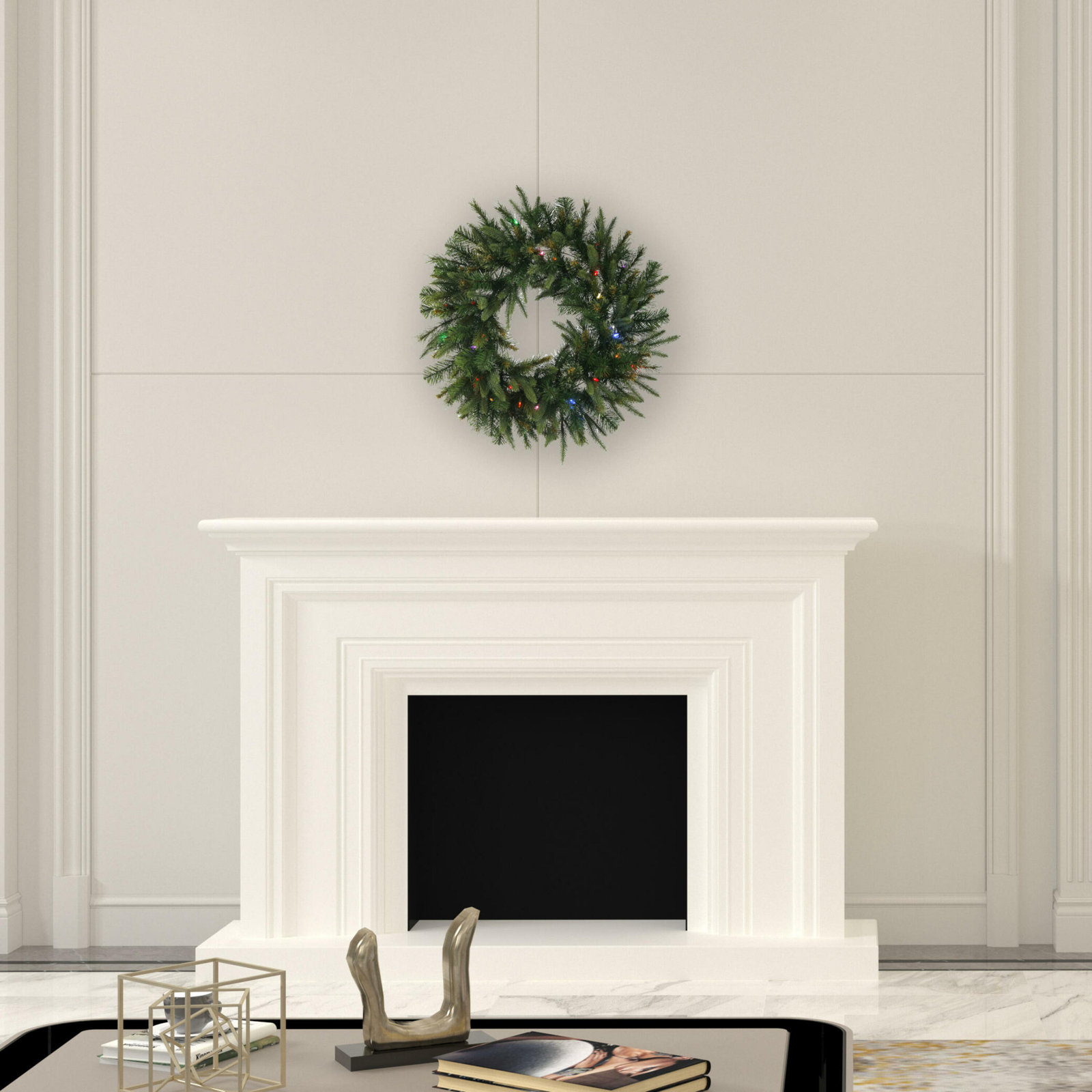 Pre-Lit Mixed Cashmere Pine Artificial Christmas Wreath, Multi-Color Lights, 24" H x 24" W x 3" D