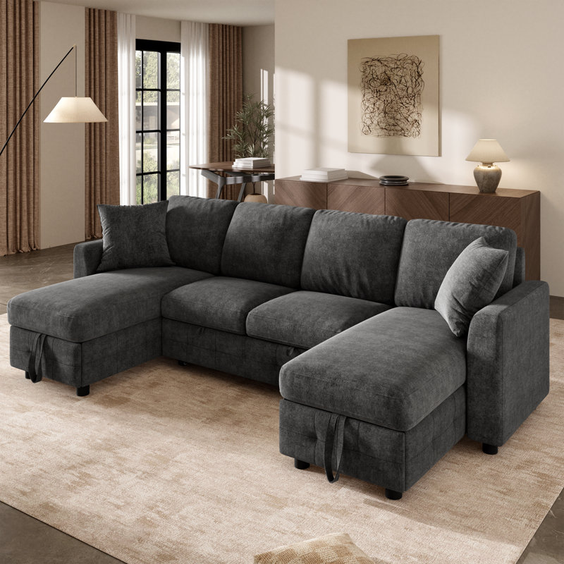 Chenille Sofa Bed, 4, Beige