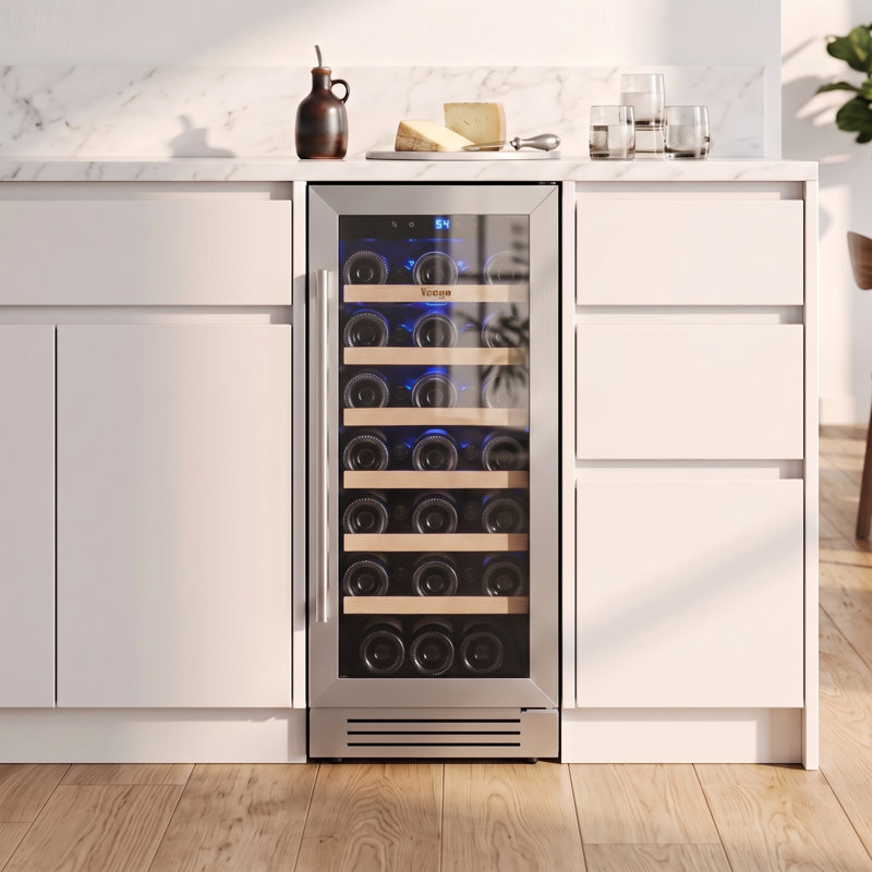 Yeego 15" Single Zone Built-In Under Counter Wine Cooler, 33 Bottle Compressor Wine Refrigerator, Right Hinge