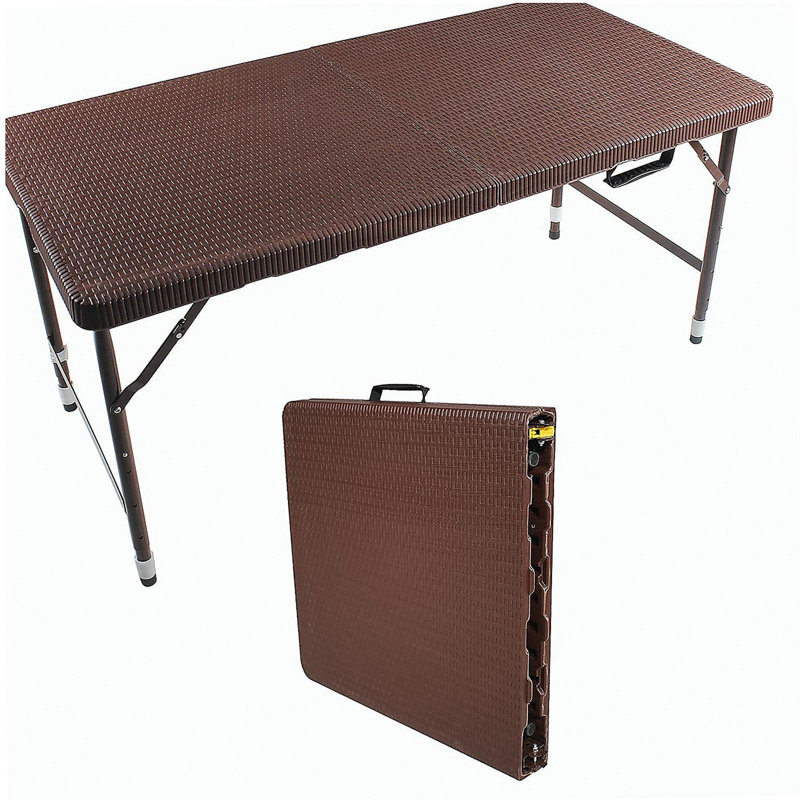 Table pliante en rotin de 4 pi pour l'intérieur et l'extérieur, table pliable portative en rotin tressé brun
