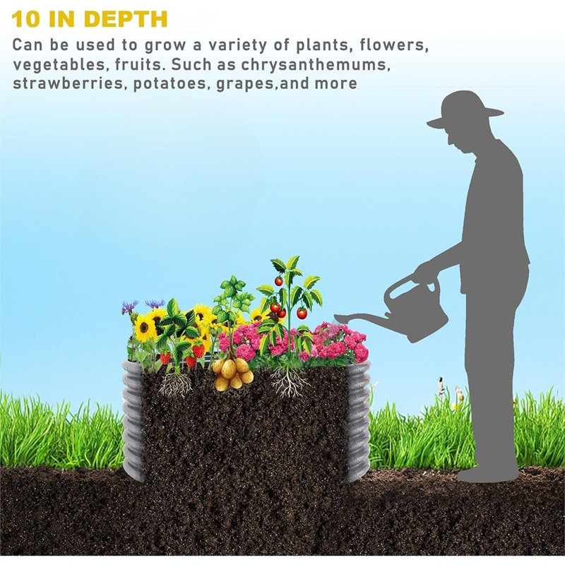 Lit de jardin surélevé en acier galvanisé pour l'extérieur pour légumes et fleurs, 10" H x 24" W x 24" D, Set of 4