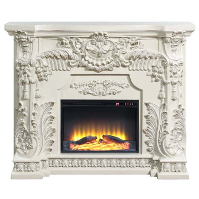 Adara 62" Fireplace, Antique White Finish