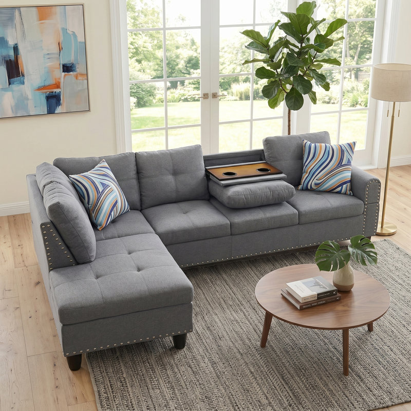 Canapé modulaire en forme de L avec porte-gobelet