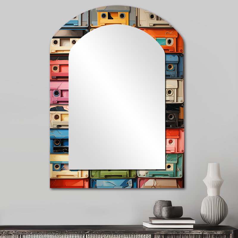 Popart Cassette Tapes X - Cassette Tapes Irregular Shape Unique Wall Mirror, Modern Asymmetrical Mirror, Printed Metal Art