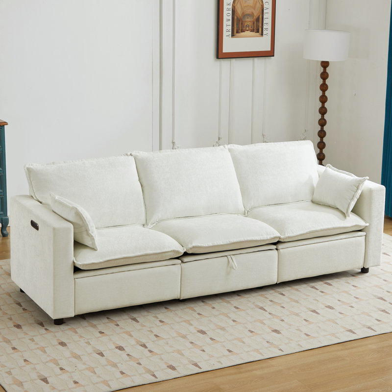Power Reclining Sofa-Oversized Cloud Couch, Modern Chenille Power Recliner Sofa for Living Room, Comfortable Reclining Sectional with Headrest, Pillows & Hidden Storage
