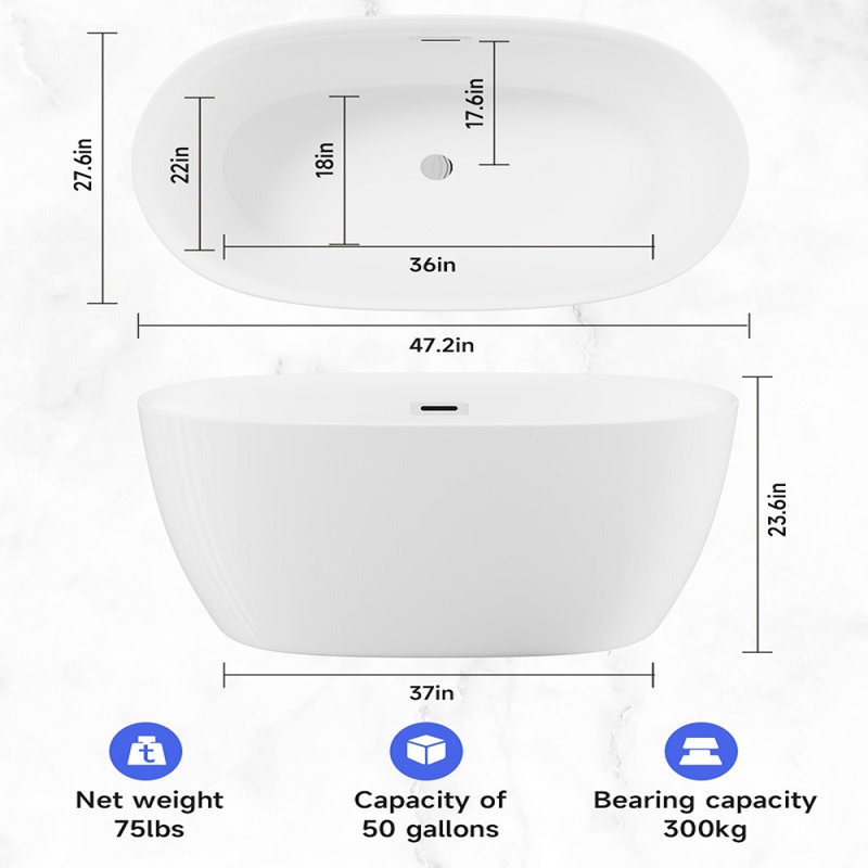 47" Acrylic Freestanding Soaking Bathtub