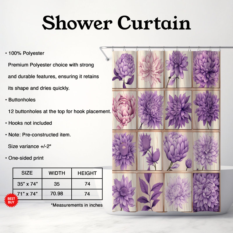 Rideau de douche mauve lavande mauve, H 74 po x l 71 po