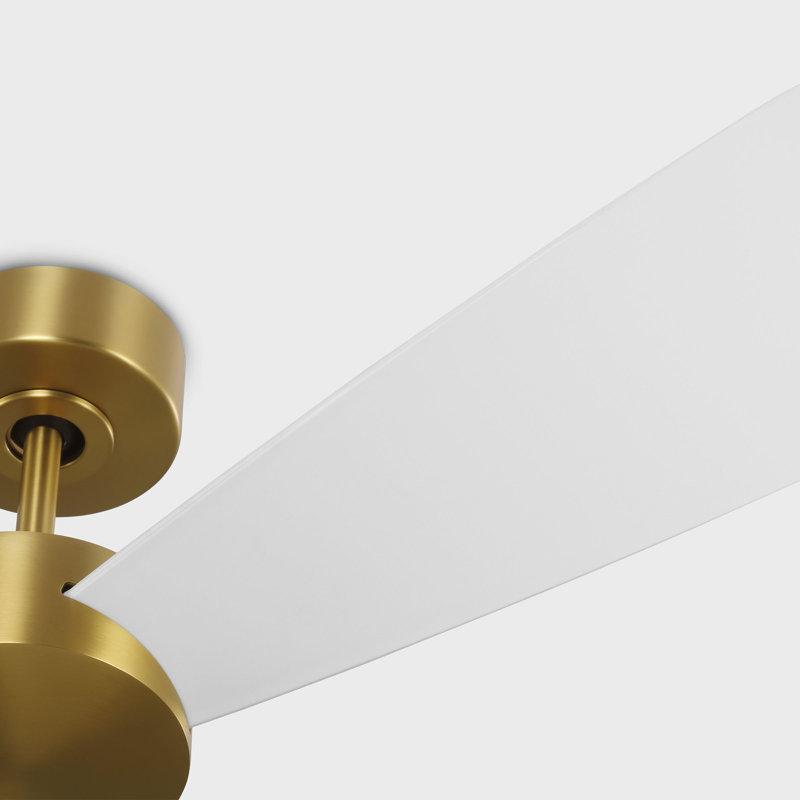  Paddle Smart 52 Indoor Ceiling Fan with Threaded Downrod, Matte White ABS blades and Handheld Remote, Burnished Brass