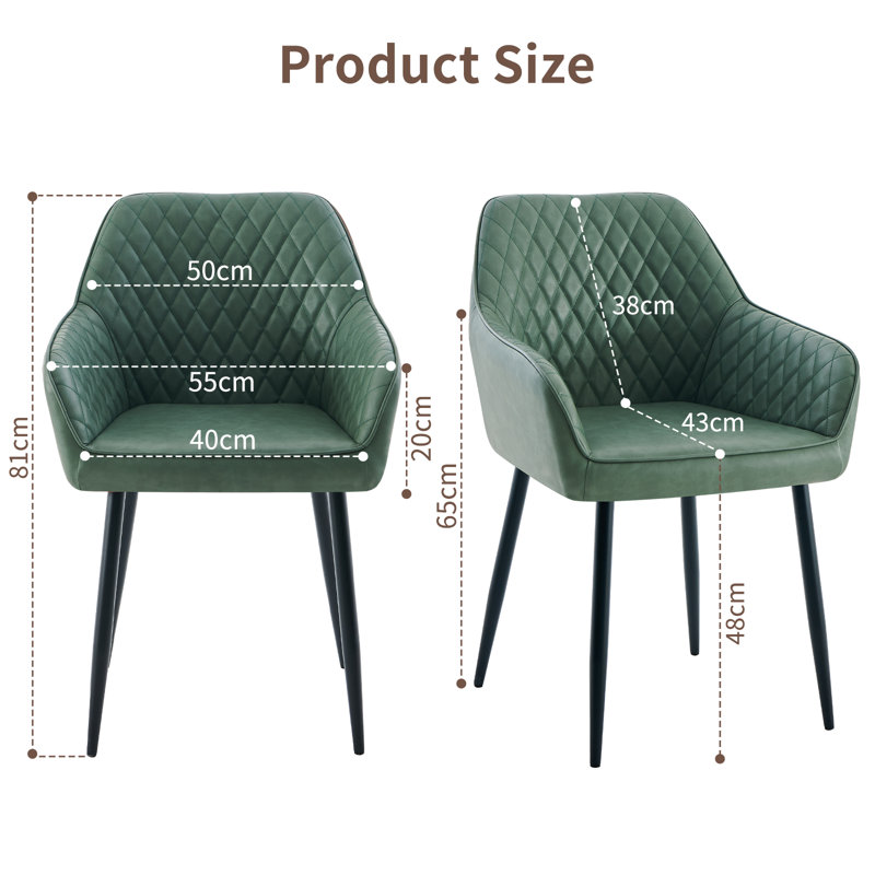Seaham Upholstered Faux Leather Dining Chairs with Arm, Green