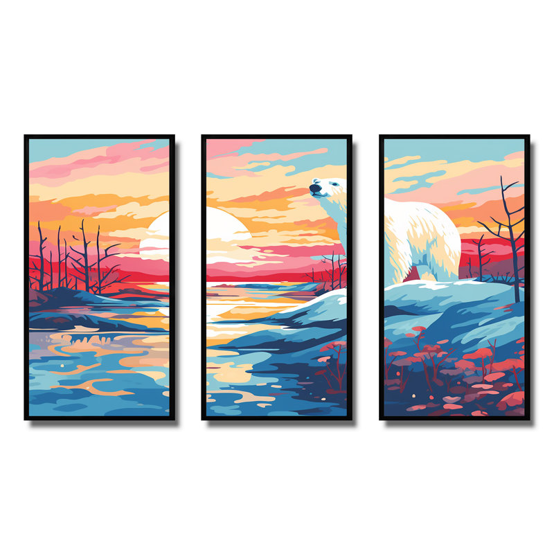 «Sunrise Bear», art mural, H 28 po x l 36 po, Cadre flottant noir