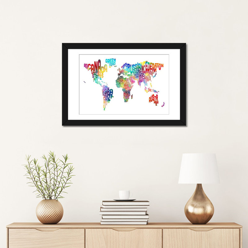 Carte typographique du monde par Michael Tompsett - Impression sur toile tendue sur châssis, H 16 po x l 24 po x P 1 po