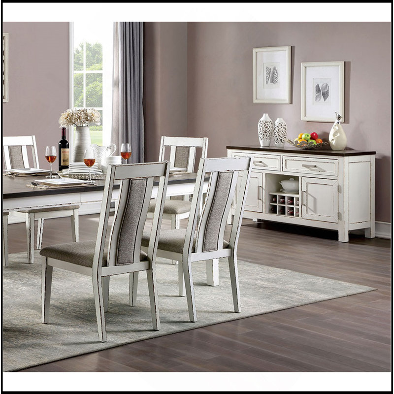 Ensemble de 2 chaises d'appoint classiques en bois massif patiné blanc / gris chaud Classic