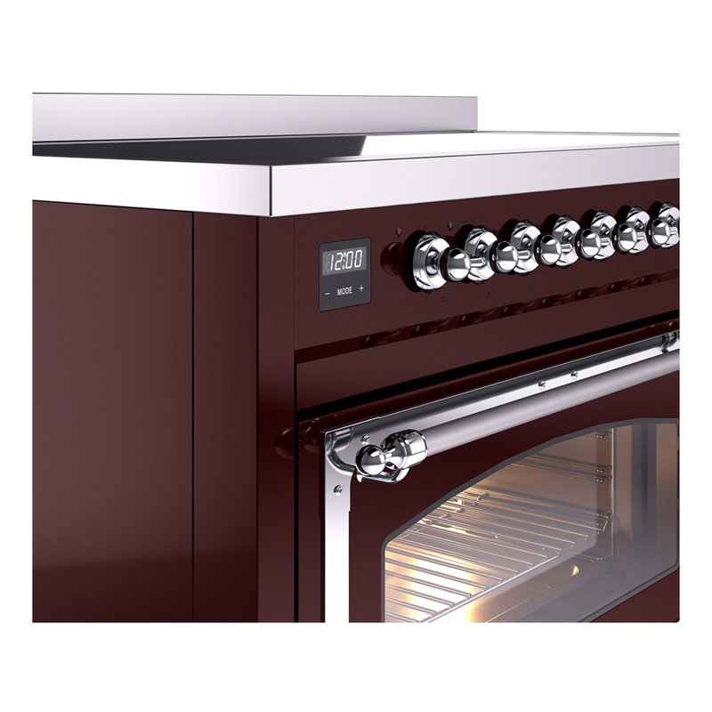 ILVE Nostalgie II Noblesse 48 in Induction Range, 6 Induction Elements (Glass Door), Burgundy/Chrome