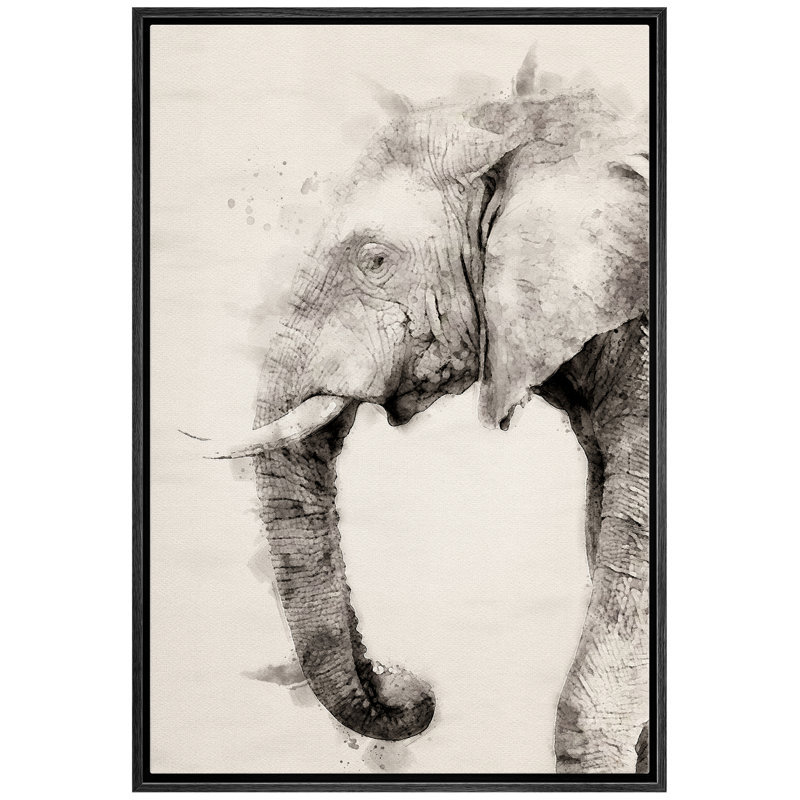 Portrait d'éléphant à l'aquarelle IDÉE4WALL, Noir, H 36 po x l 24 po x P 1,5 po