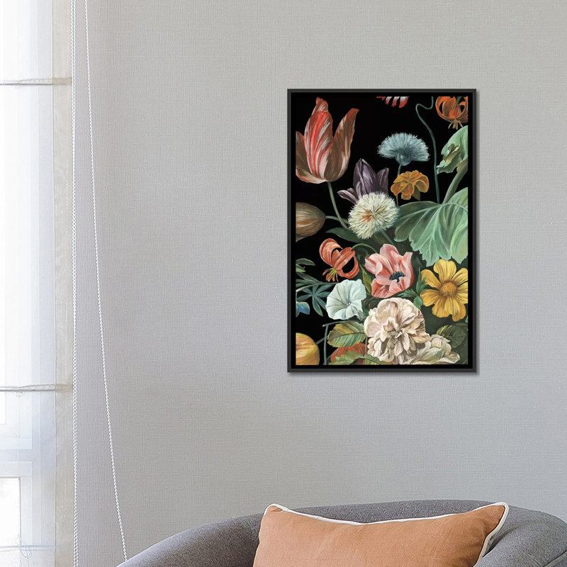 « baroque floral i », impression sur toile, H 26 po x l 18 po x P 1,5 po, Toile avec cadre noir, Pas de tapis