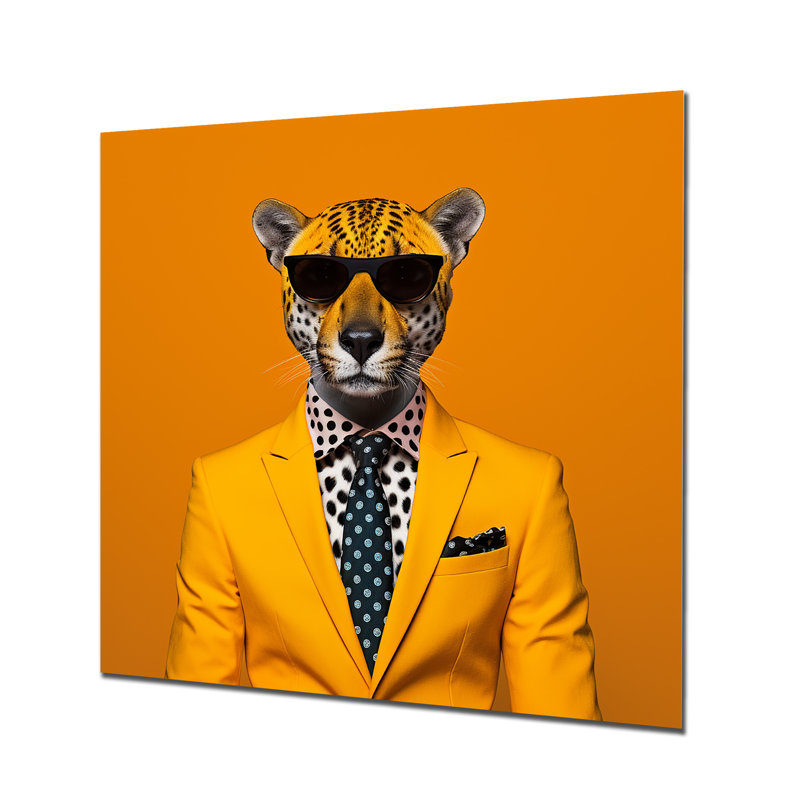 Art mural en métal jaune avec guépard I, H 36 po x l 36 po x P 1,5 po