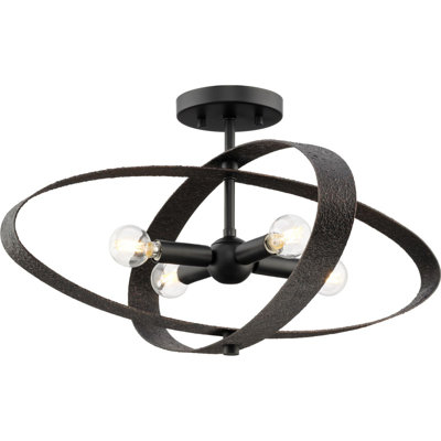 Four-Light Rustic Modern 24" Semi-Flush Mount Light