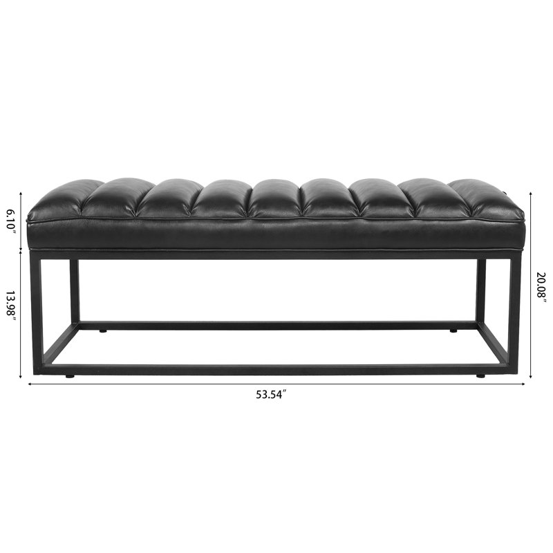 53.54" PU Leather Bench with Metal Frame, Black