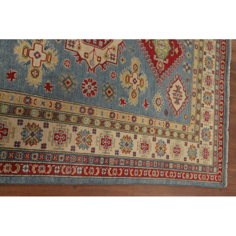Tapis oriental bleu à motif géométrique Kazak 5