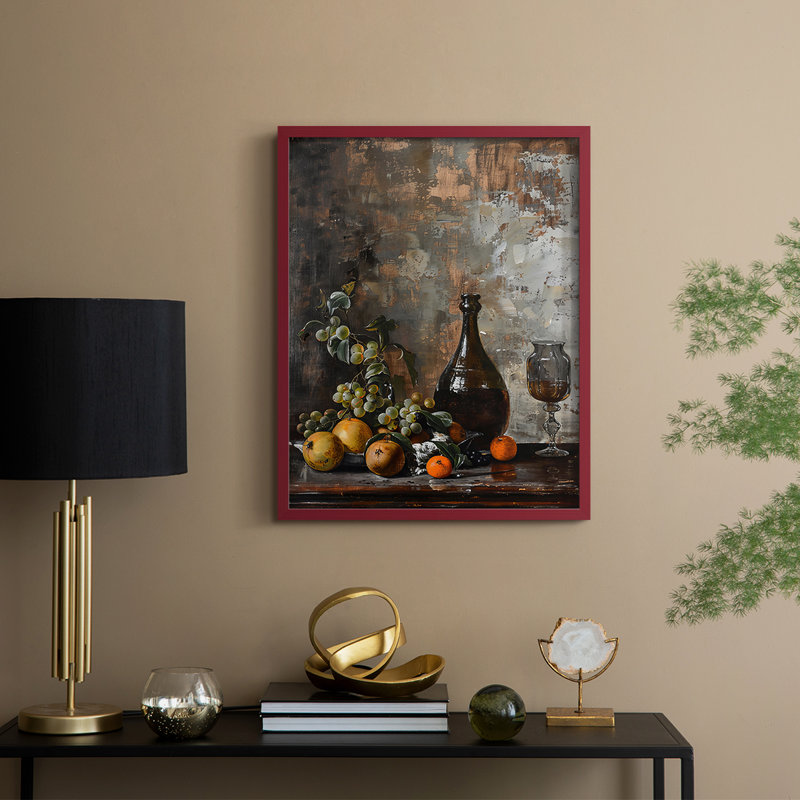 Reproduction encadrée FLORAL Series DCC XXXIV - bois massif, H 11 po x l 9 po, Rouge