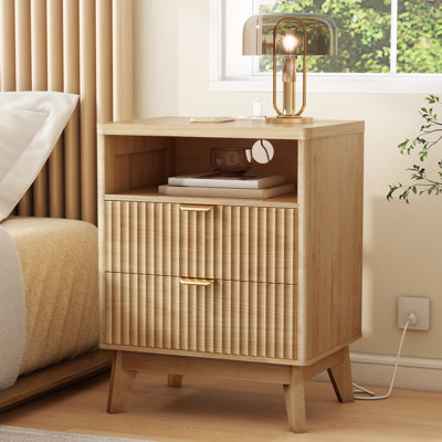 Table de chevet en bois avec station de charge, table de chevet cannelée et commode Rh table 