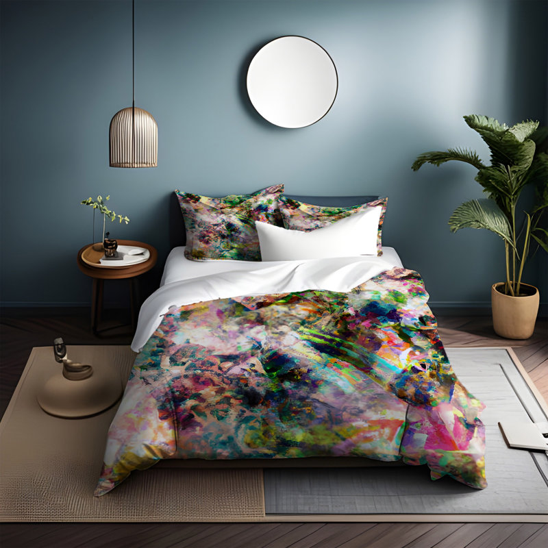 Polyester Abstract Duvet Cover Set, Queen Duvet Cover + 2 Queen Shams, Multicolor