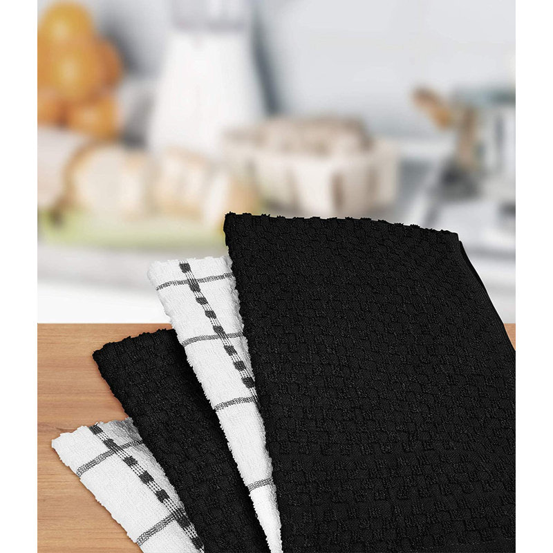 Cotton Checkered Waffle Dish Cloth Kitchen Towel, 12, Black