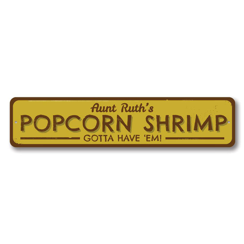 Plaque en aluminium Popcorn Shrimp, H 4 po x l 18 po x P 0,04 po