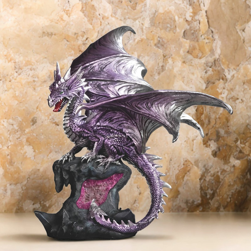 18"H LED Dragon on Rock Figurine