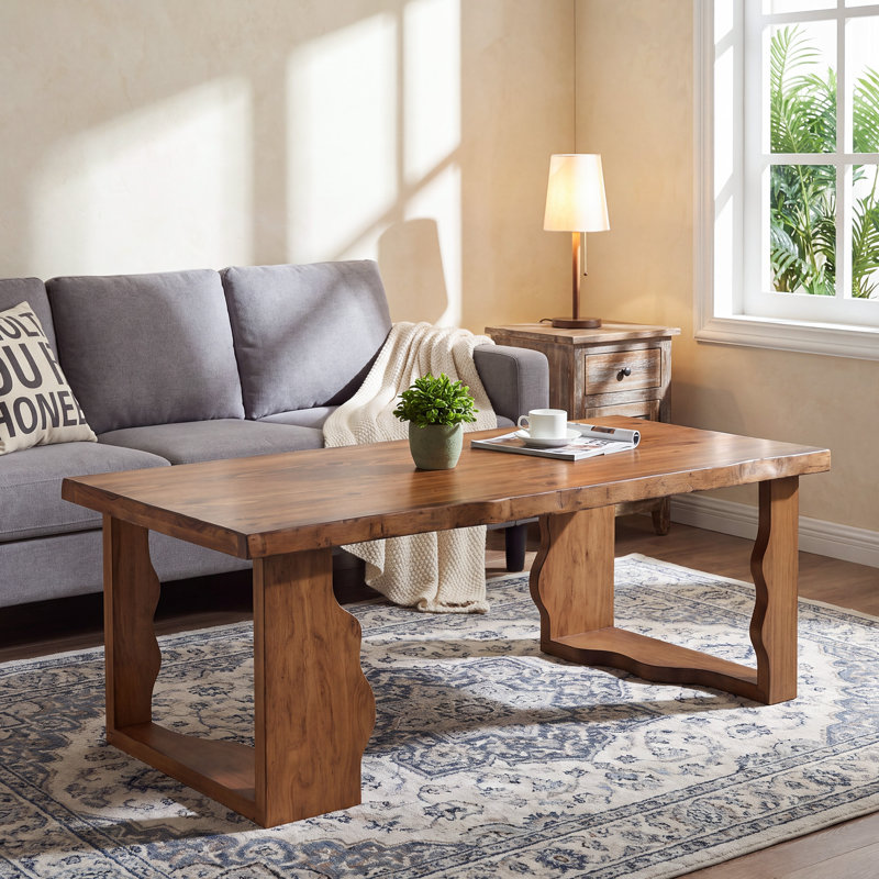 Table basse de 47 pouces en pin massif, table de centre rectangulaire Live Edge