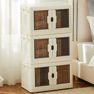 Stackable Storage Bins with Lids and Wheels, Medium Size Folding Storage Box