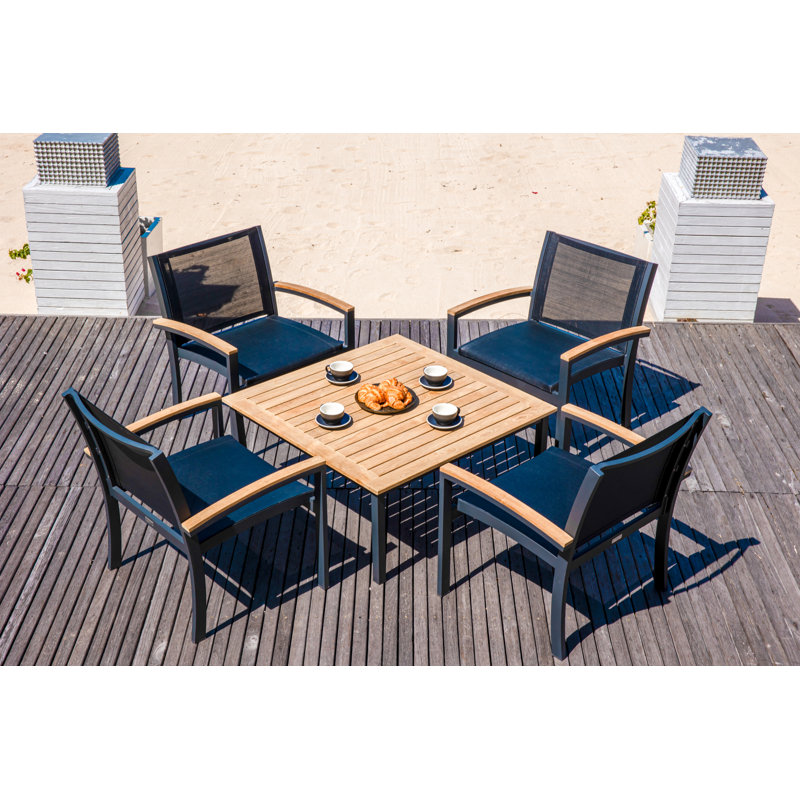 SoHo 42" Square Teak Aluminum Outdoor Coffee Table, Black