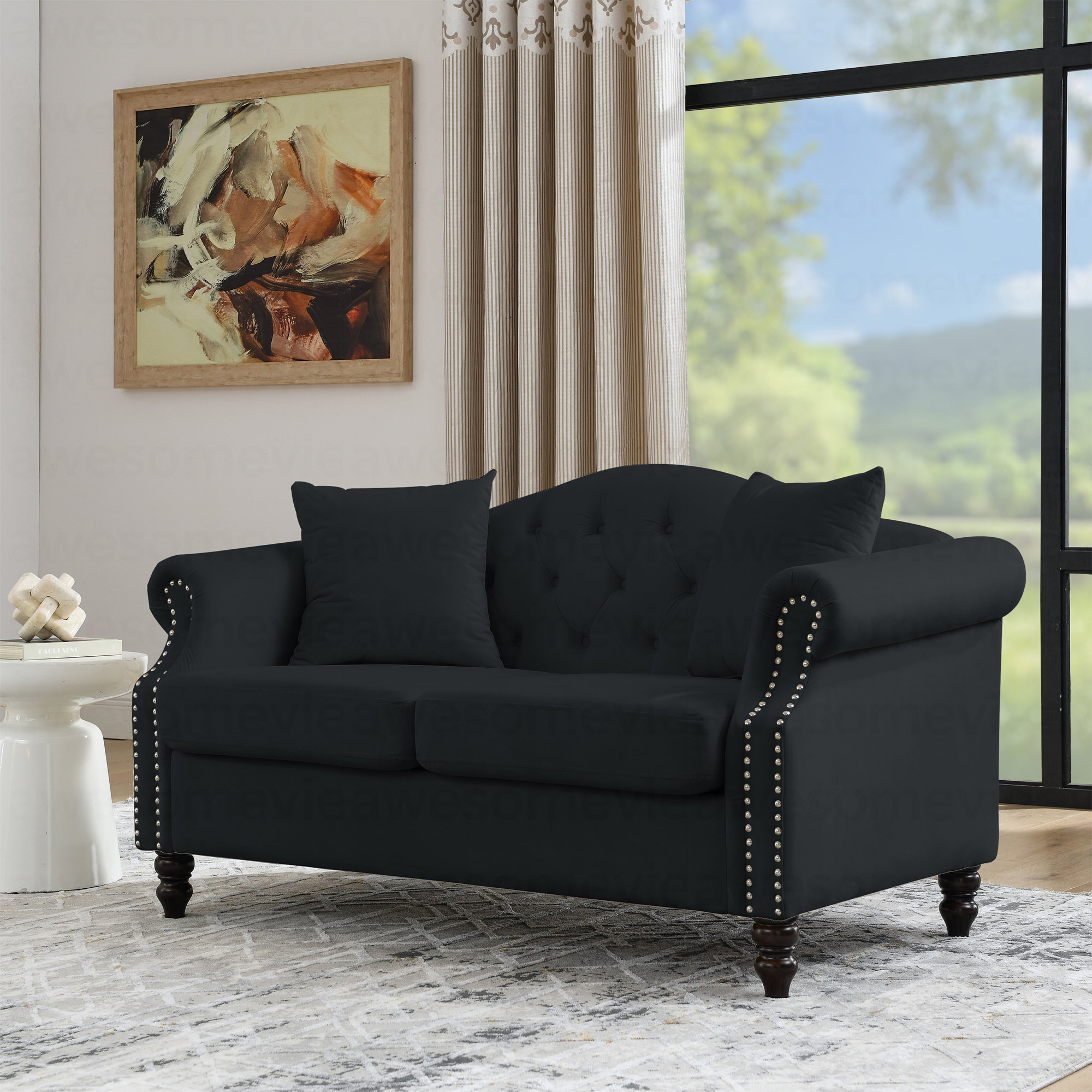 Latitude Run® 57" Chesterfield Sofa Grey Velvet For Living Room, 2 ...