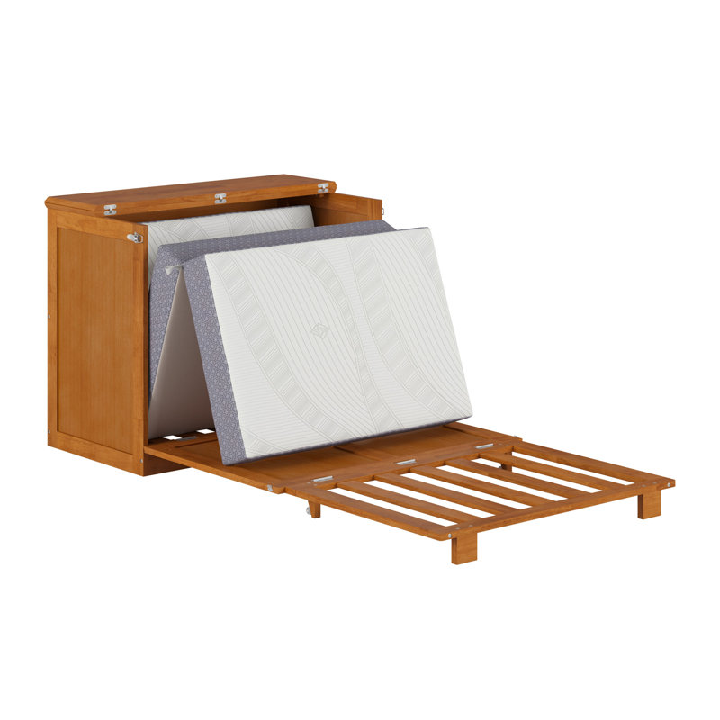 Coffre-lit escamotable en bois avec matelas de 6 po Westfield, Très grand simple, Caramel clair