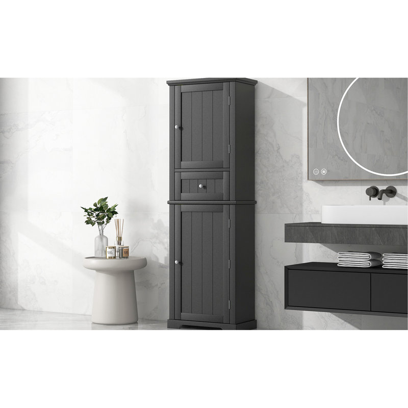 Grande armoire de salle de bain noire avec tablette réglable et tiroir de rangement intérieur