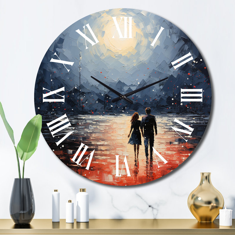 Beach Seaside Romance Pointillism - Horloge murale plage, Grand