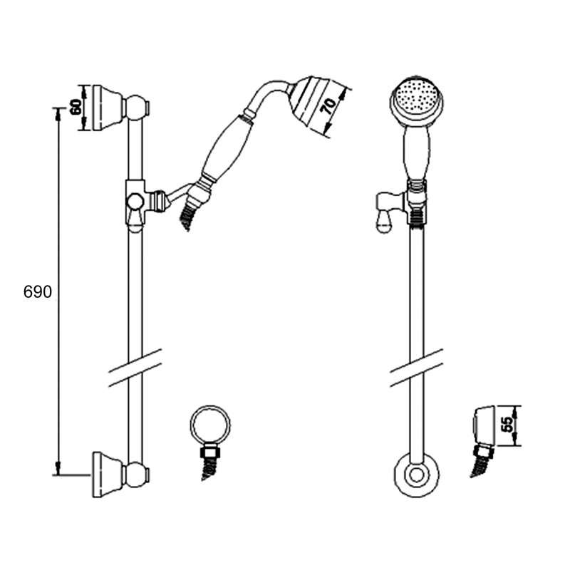 Full/Standard Slide Bar Shower Head with No