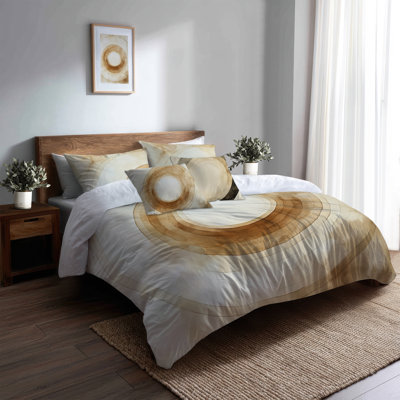 Cream Circle Echo Bedding Set 5 Pcs - Neutral Circle Duvet Cover And Throw Pillow Set