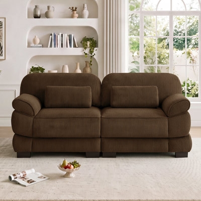 76.4" Deep Seat Cloud Loveseat, Modern 2-Seater Modular Sofa with Plush Corduroy Upholstery, Detachable Padded Arms & Lumbar Pillows for Living Room, Bedroom & Apartment