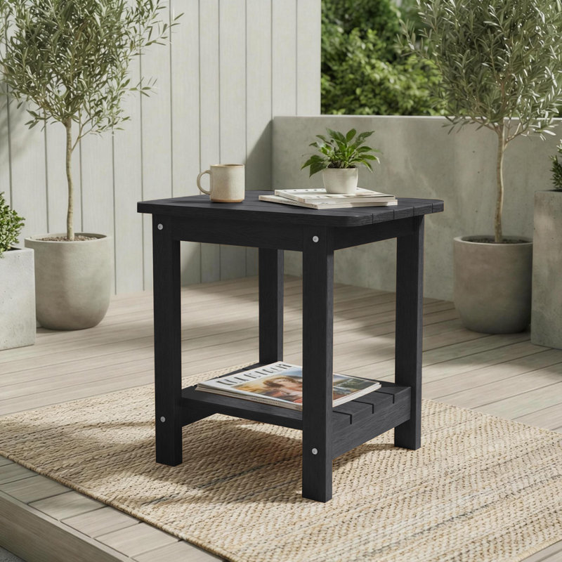 Rectangular Outdoor Side Table, HDPE 2-Tier Patio Side Table, Small Adirondack End Table for Backyard Pool Porch Garden Lawn