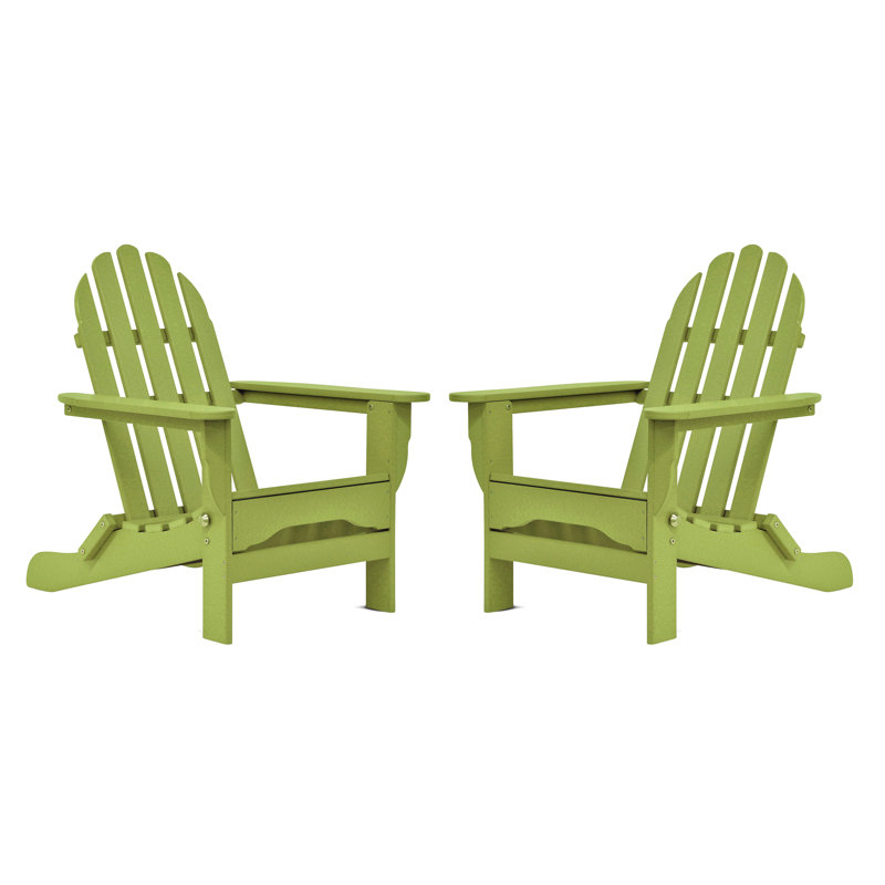 Leighton Foldable Outdoor Adirondack Set, Lime Green